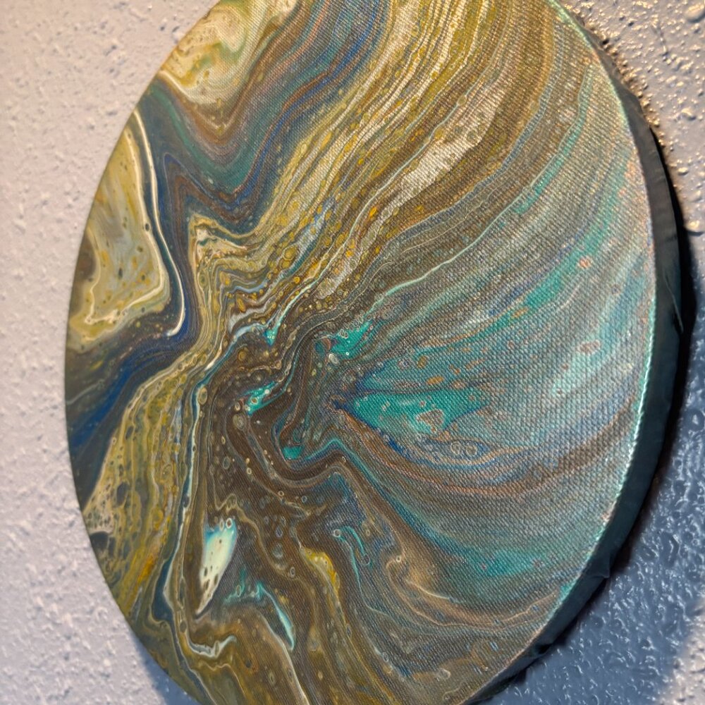 "River" 8inch. X 8inch. Circle Canvas Painting Decor